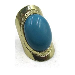 Oval Ocean Blue Gemstone Silver Saddle Ring